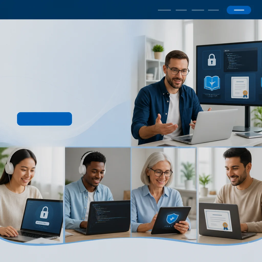 Schulungsteilnehmende arbeiten an Laptops in einer Schulung